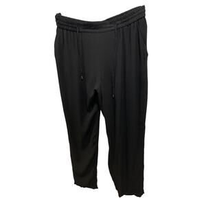 Large Eileen Fisher Silk Womens Black Pull On Loose Fit Pants Sheer Pockets